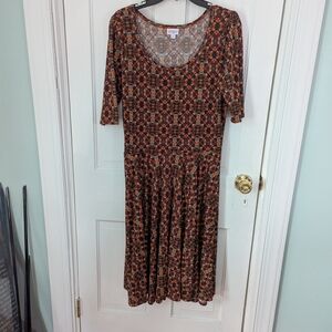 LuLaRoe Brown Peplum Midi Dress with 3/4 Sleeves